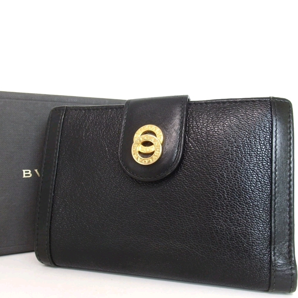 Black Leather Wallet with Gold Accents